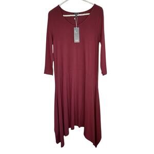 Eileen Fisher Asymmetric Midi Dress Stretch Women XS Minimalist Quiet Luxury NWT